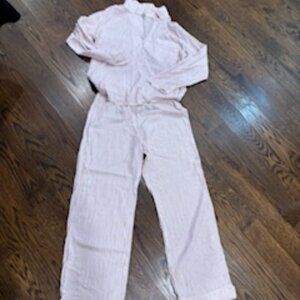 Eberjey Long PJ set in pink/white cotton size S